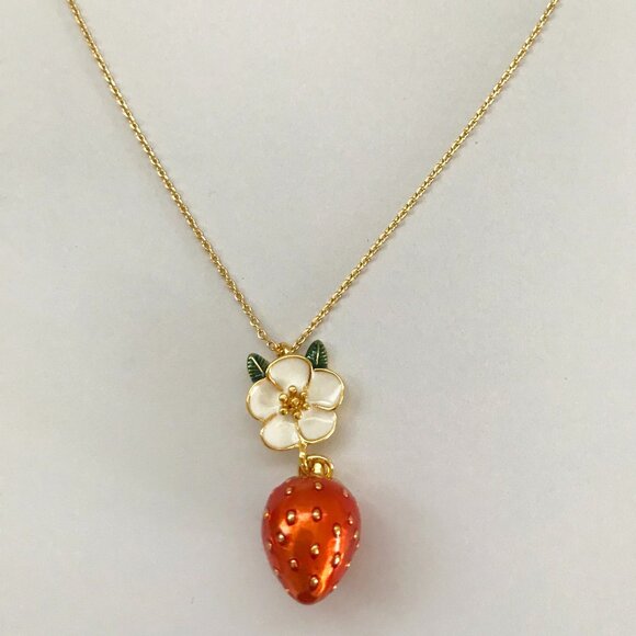 kate spade Jewelry - Kate Spade Gold Tone Strawberry Flower Pendants Short Necklace